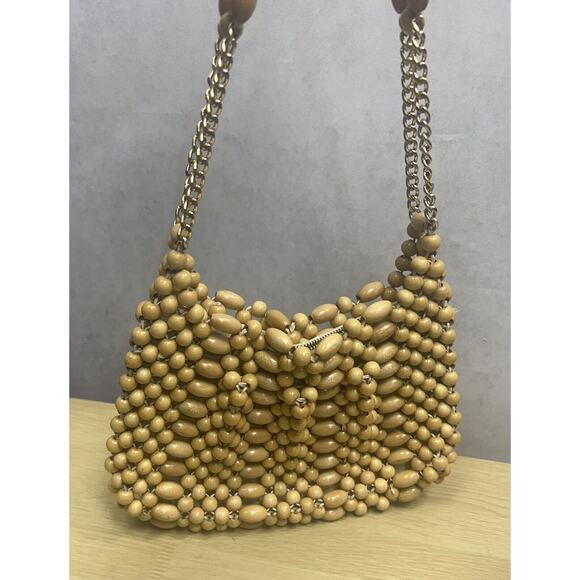 Wooden Vintage Bead Handbag Purse Chain Strap Made in Japan 1960s An Exclusive - Picture 2 of 11